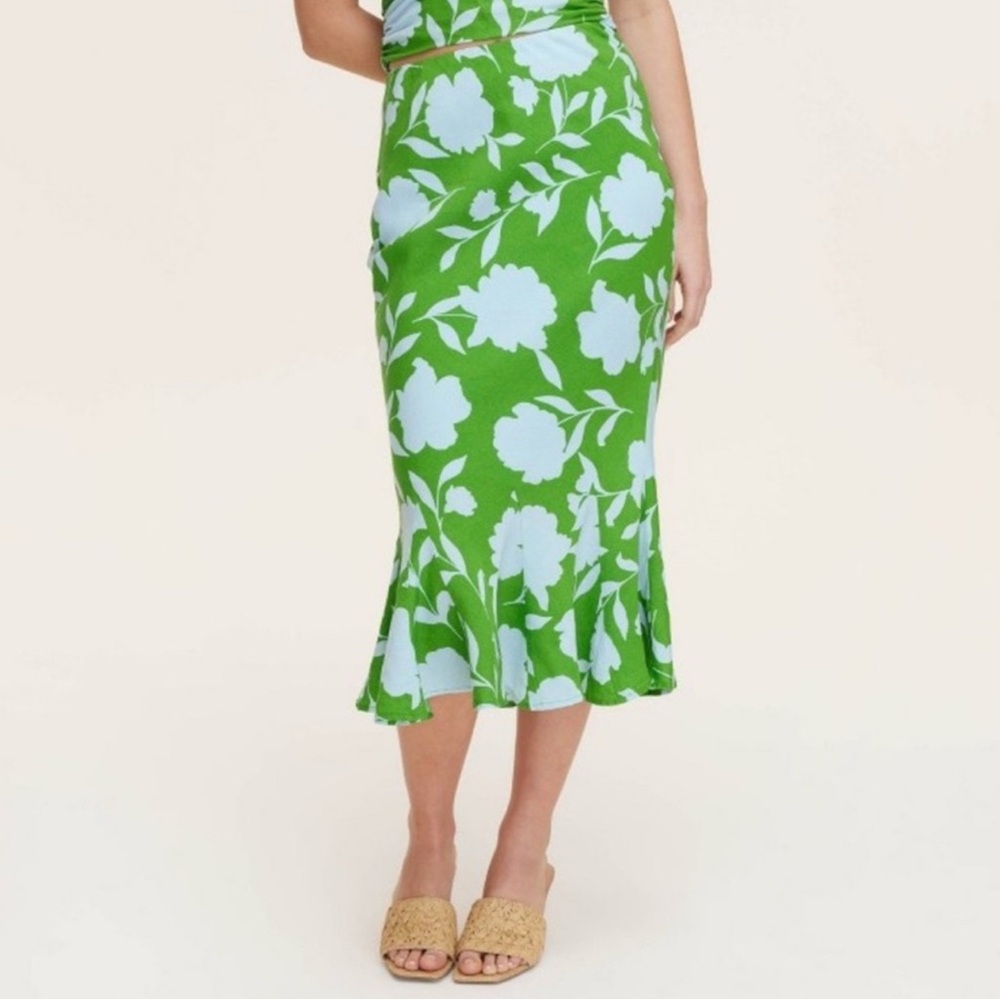 Kate Spade Green and White Floral Midi Skirt